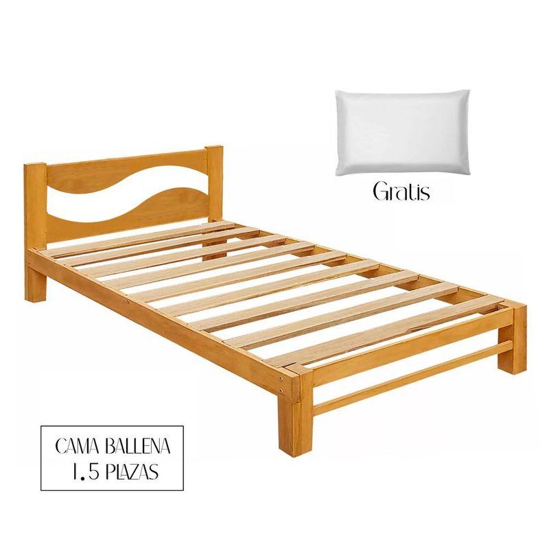 Cama Ballena Desarmable Madera Capirona 1 Plaza y Media